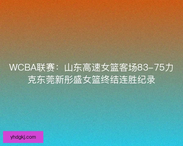WCBA联赛：山东高速女篮客场83-75力克东莞新彤盛女篮终结连胜纪录